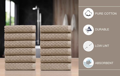 COTTON CRAFT Euro Spa Waffle Wash Cloth - Set of 12 Luxury Pure Ringspun Cotton Waffle Weave Bathroom Face Towel - Everyday Absorbent Hotel Gym Shower Beach Kitchen Travel Dorm - 12x12 inches - Linen