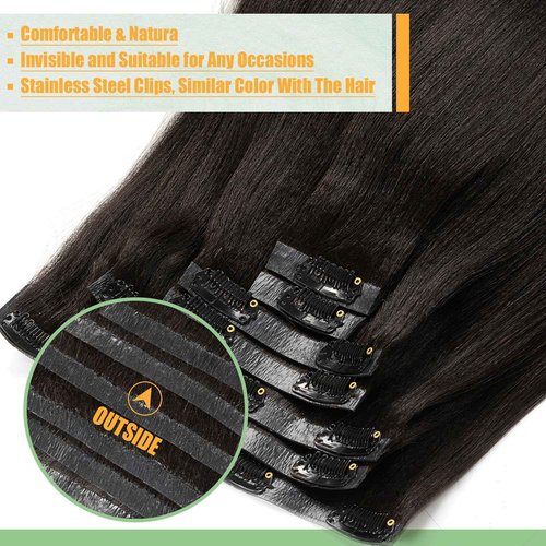 Loxxy Light Yaki Straight Human Hair Clip ins Hair Extensions Full Head Natural Black Hair Extensions for Black Women Relaxed Hair 120g/set 7pcs 16 inch