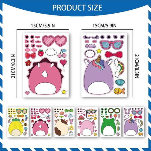 18Pcs Cartoon Make a Face Stickers,Mixed and Matched with 6 Designs Characters Stickers for Birthday Party Decoration,Party Favors.