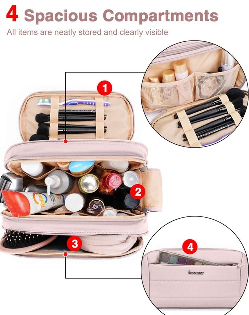 Toiletry Bag for Men & Women, Cruise Ship Travel Essentials, Shaving Dopp Kit with Dry and Wet Separation, Water-resistant Bathroom Cosmetic Organizer Bag, Makeup Accessories with Trolley Belt, Pink