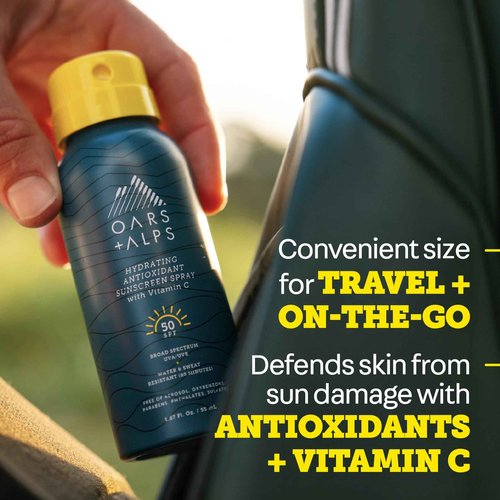 Oars + Alps Sunscreen Spray for Face & Body, SPF 50 Spray Sunscreen Infused with Vitamin C & Antioxidants, No White Residue, Water & Sweat Resistant, All Skin Types, Lightweight, Hydrating, 3pk