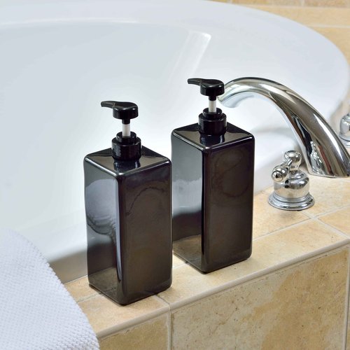 Youngever 3 Pack Pump Bottles for Shampoo 32 Ounce (1 Liter), Empty Shampoo Pump Bottles, Plastic Square with Lockdown-Leak Proof-Pumps (Black)