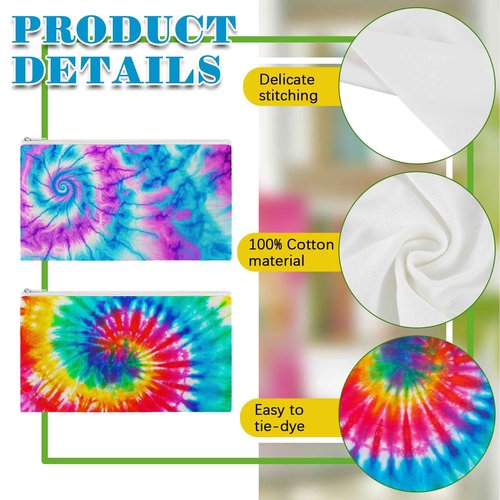 Silkfly 30 Pcs White Cotton Makeup Bags for Tie Dying Kit Items Things to Tie Dye Blank Cotton Cosmetic Bags Multi Purpose for Large Groups Party DIY Project(8.3 x 5.3 Inch)