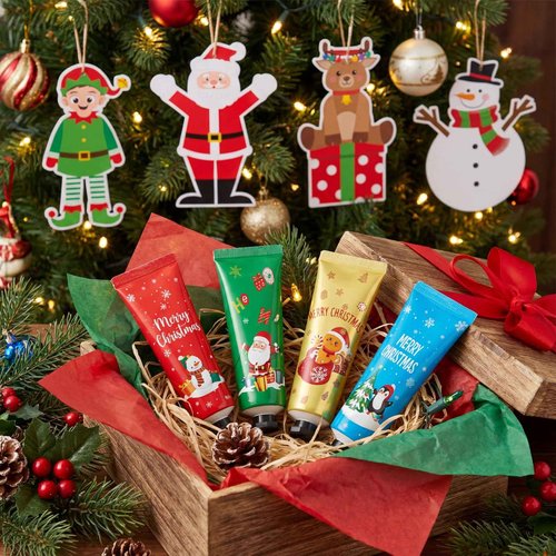 Swiffen 72 Set 144 Pcs Christmas Hand Cream Bulk Lotion Christmas Holiday Gifts Tree Ornament Travel Size Mini Hand Lotion Card Dry Cracked Xmas Stocking Stuffer for Women Coworker (Xmas Style)