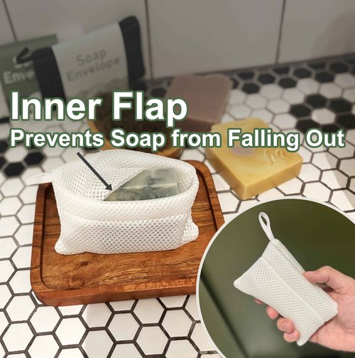 Soap Envelope 100% Recycled - Bar Soap Saver Pouch, Loofah Bag Lather + Deep Exfoliator, Mesh Soap Bag, Sock for Bar Soap, Deep Exfoliation Double-Sided Rougher Texture - 1 Pack