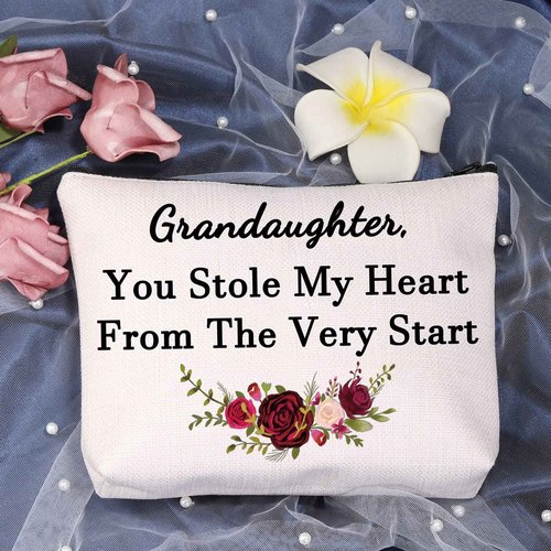 LEVLO Funny Granddaughter Gifts Grandaughter You Stole My Heart From The Very Start Makeup Bags Granddaughter Birthday Gifts (Grandaughter You Stole My Heart)