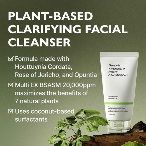Genabelle Phytology 17 Perfect Cleansing Foam – Skin-Soothing Gentle Coconut-Derived Cleanser, Luxurious Rich Foam for Deep Pore Cleansing & Soothing Sensitive Skin