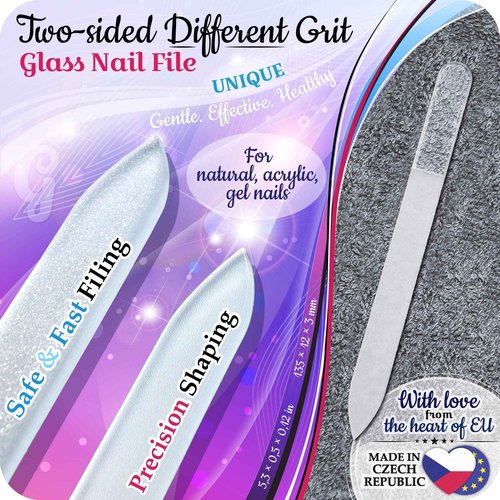GLADZY Czech Glass Nail File Set - Multifunctional Nail Shiner Buffer, Callus Remover Foot Rasp, Glass Cuticle Pusher Manicure Stick, Etched Surface, Professional Nail Care Tool, Made in EU