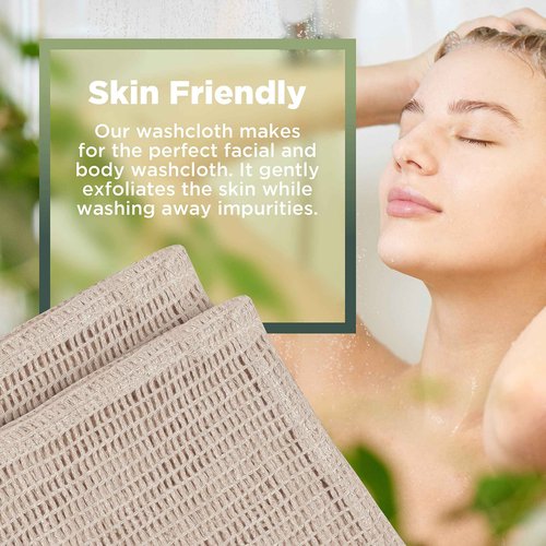 Bean Products Hemp Washcloth - Loose Weave Design for Effective Cleaning - Open Knit Exfoliating Wash Cloth - Fast Drying, Hemp & Organic Cotton - 10” x 12”, 2 Pack