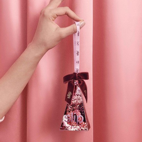slip Skinny Scrunchies in Candy Cane Ornament Packaging: Anti-Crease, Anti-Breakage Slipsilk™ Design Protects Delicate Hair | Includes 4 Pure Silk Scrunchies