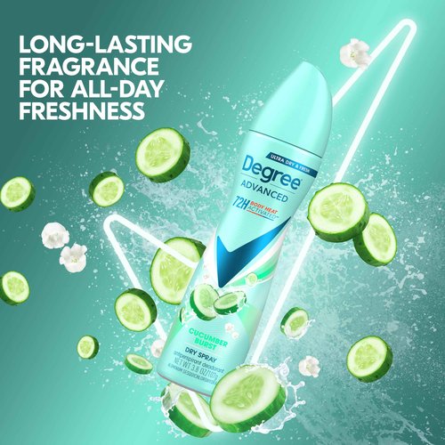 Degree Antiperspirant Deodorant Cucumber Burst 3 count Dry Spray 72-Hour Sweat & Odor Protection Deodorant Spray For Women With Body Heat Activated Technology 3.8 oz