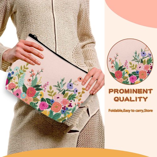 BUYIDUI Pink Flower Floral Blossom Makeup Bag Cosmetic Bag for Women Girls,Portable Makeup Bags Travel Toiletry Bag Organizer
