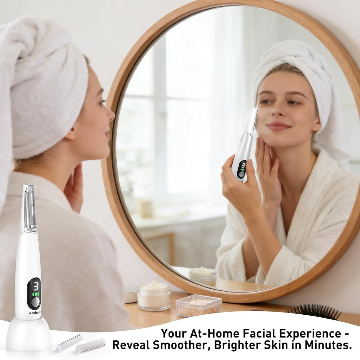 Sonic Dermaplane Razor for Women Facial Exfoliation & Painless Grooming - 3 Speeds, 8 Blades