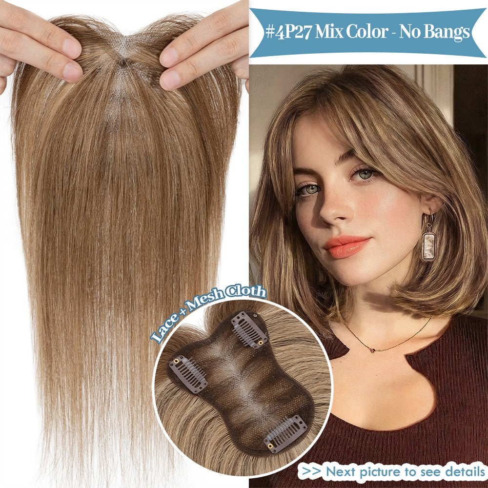 Clip-In Human Hair Extensions with Lace Base - Remy Hair Toppers, Full Head