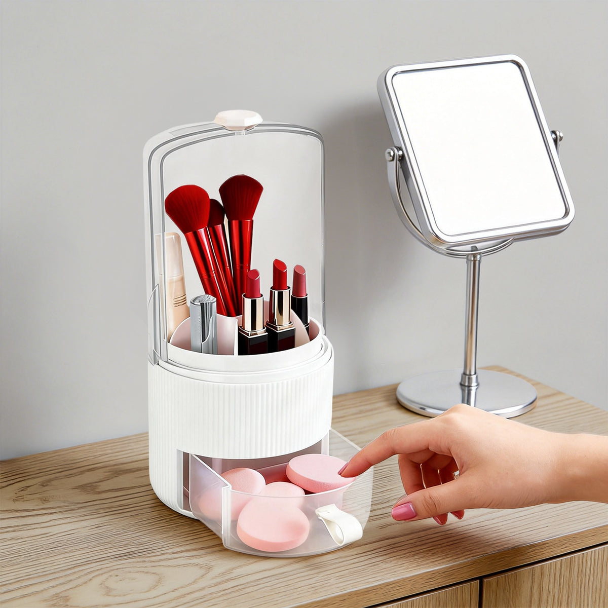 Makeup Brush Holder Organizer with Cover - 13.5x28cm Cosmetic Storage