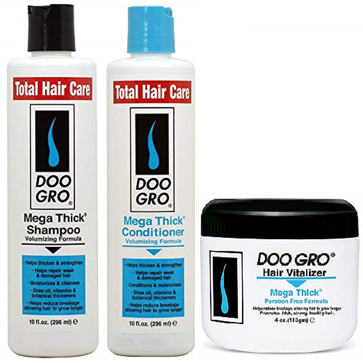 Doo Gro Mega Thick Shampoo Conditioner, Vitalizer Set For Thicker,