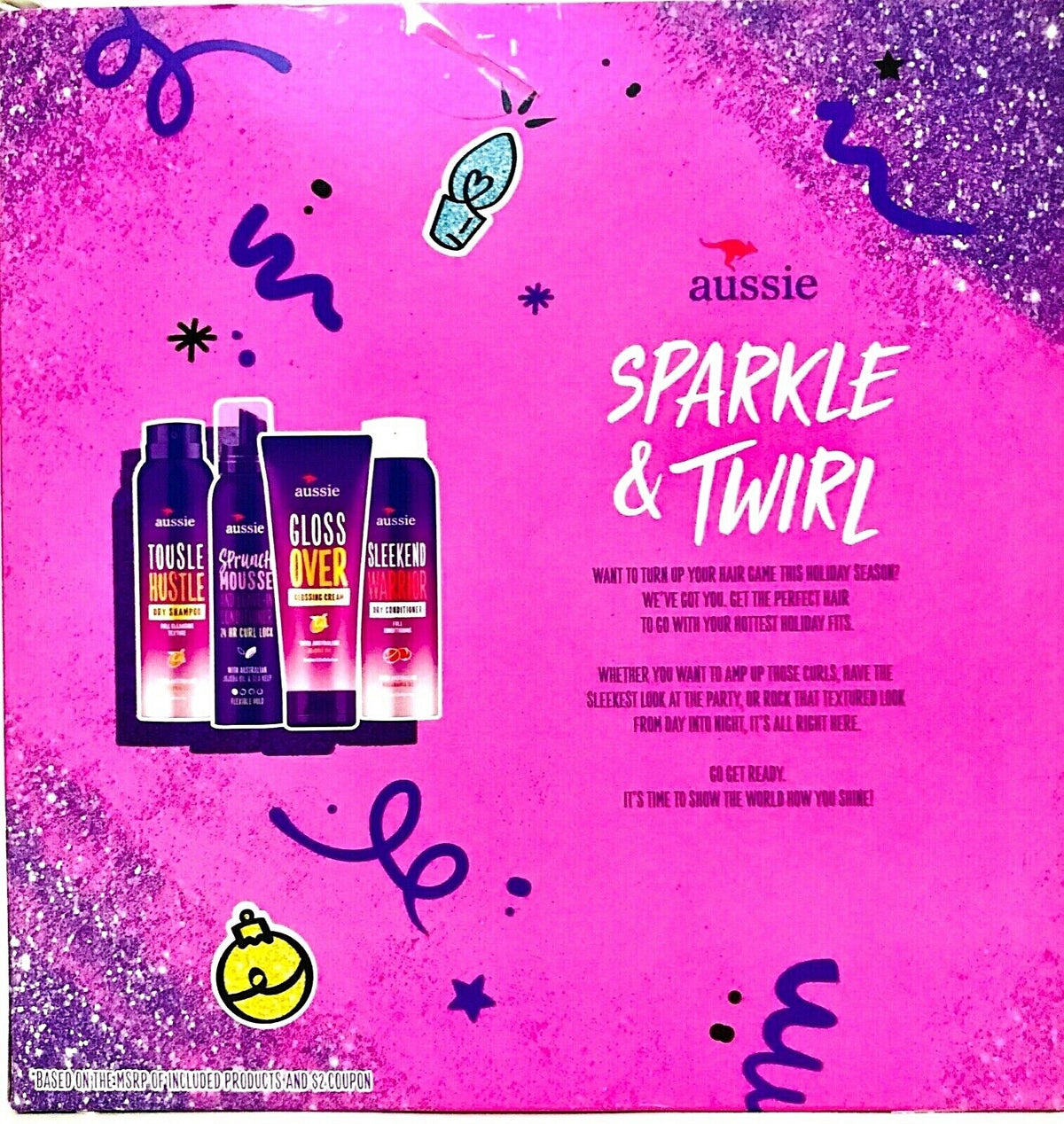 Aussie Sparkle & Twirl 4 Piece Hair Styling Set Shampoo Conditioner