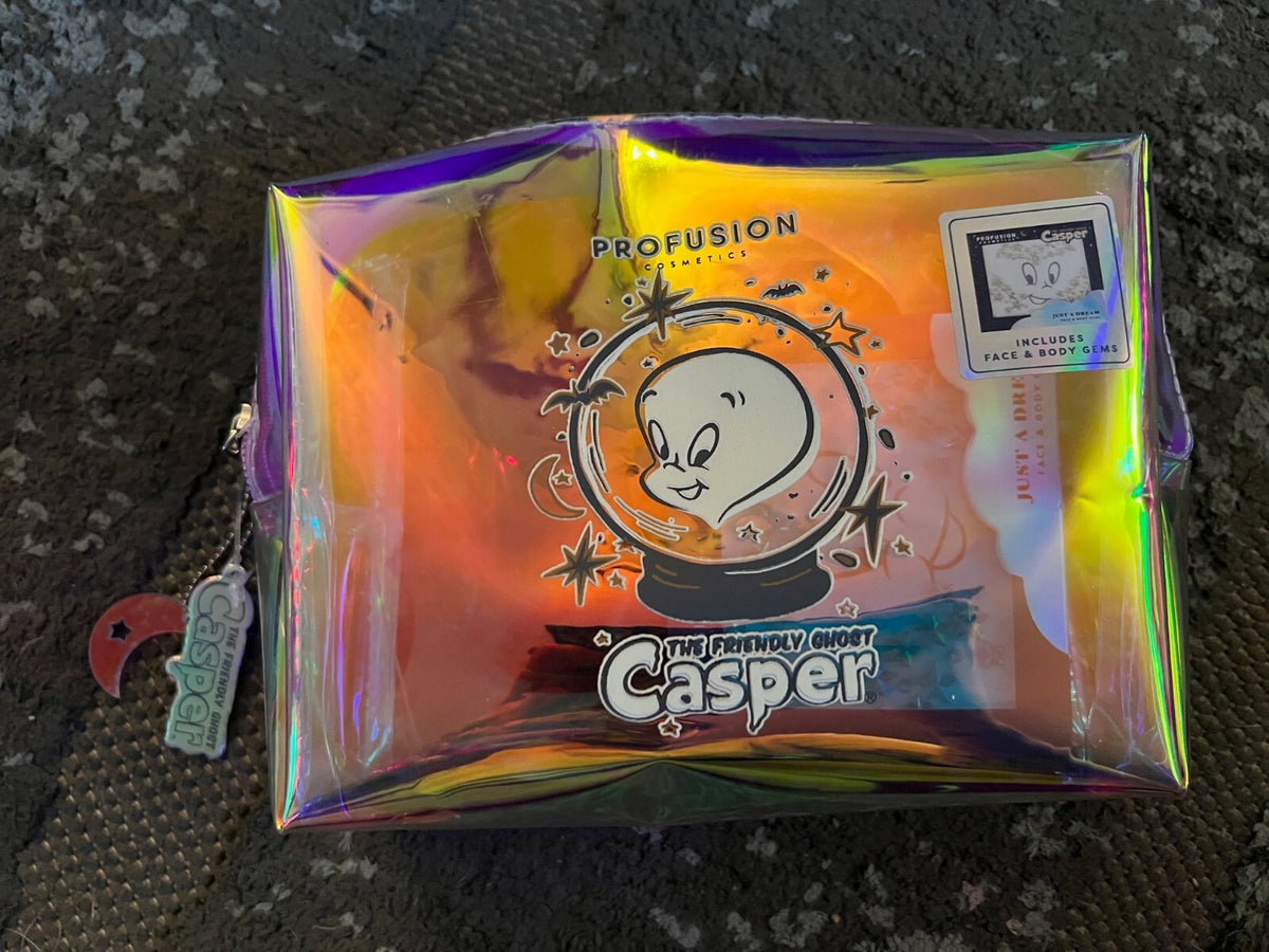 Iridescent Makeup Bag with Face & Body Gems – Casper The Ghost Design