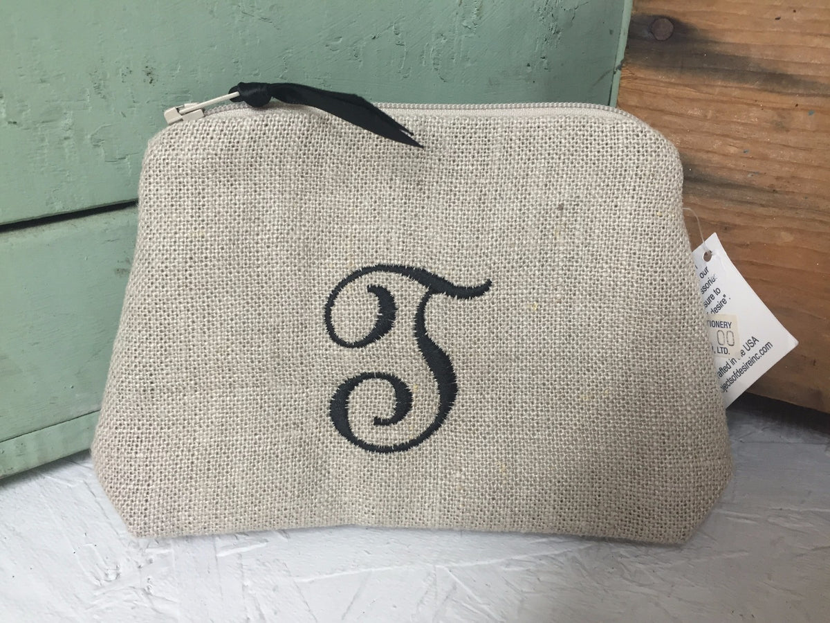 Personalized Linen Cosmetic Makeup Bag Travel Pouch with Monogram - Bridal Gift