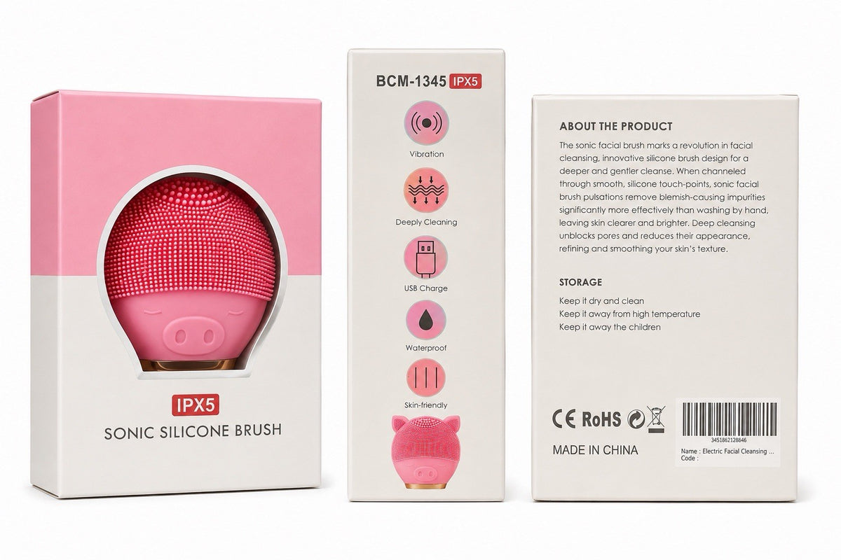 Pink Sonic Silicone Facial Cleansing Brush Waterproof Rechargeable Skin Care Tool