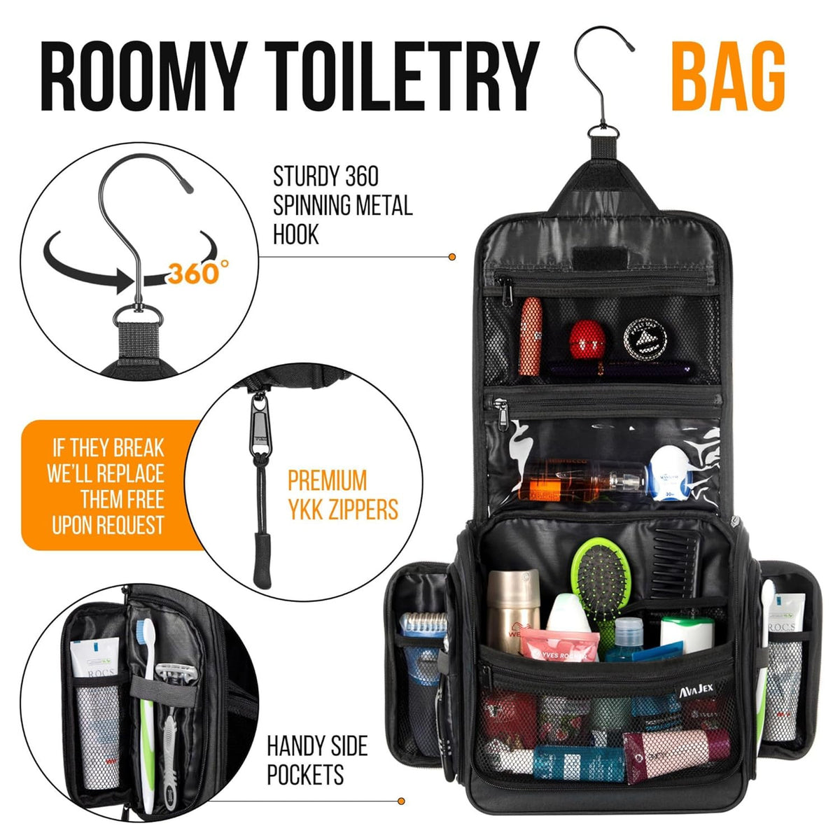 Large Waterproof Travel Toiletry Bag with 19 Compartments for Men & Women
