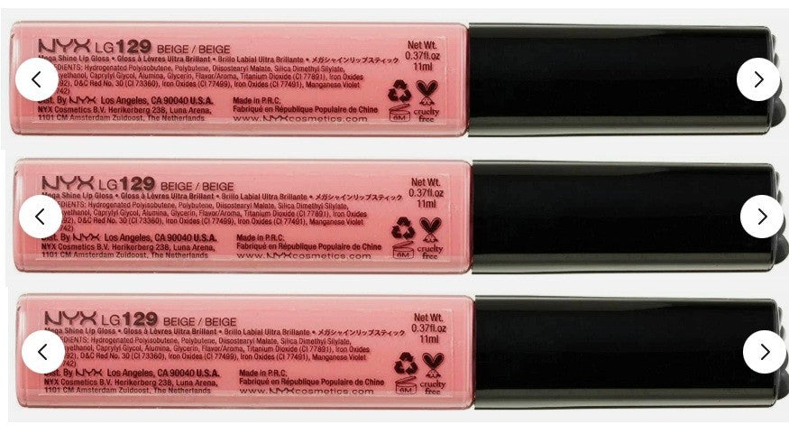Lip Gloss - Beige, 0.37 Oz, Mega Shine Lip Gloss LG129
