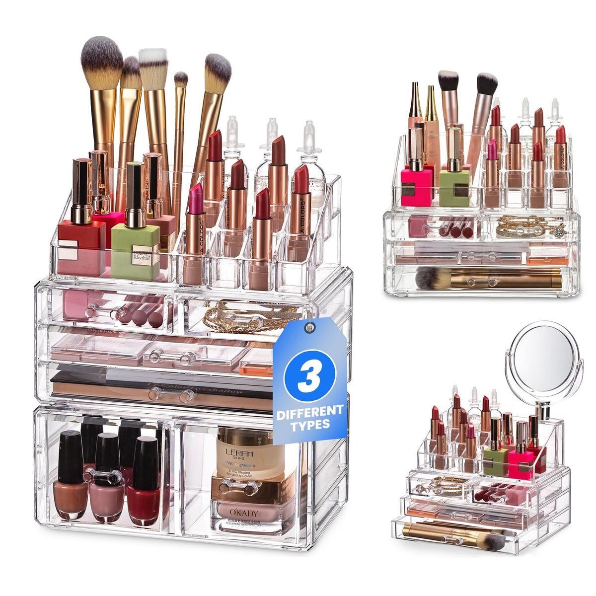 Clear Cosmetic Storage Organizer with Multiple Compartments & Modular Design