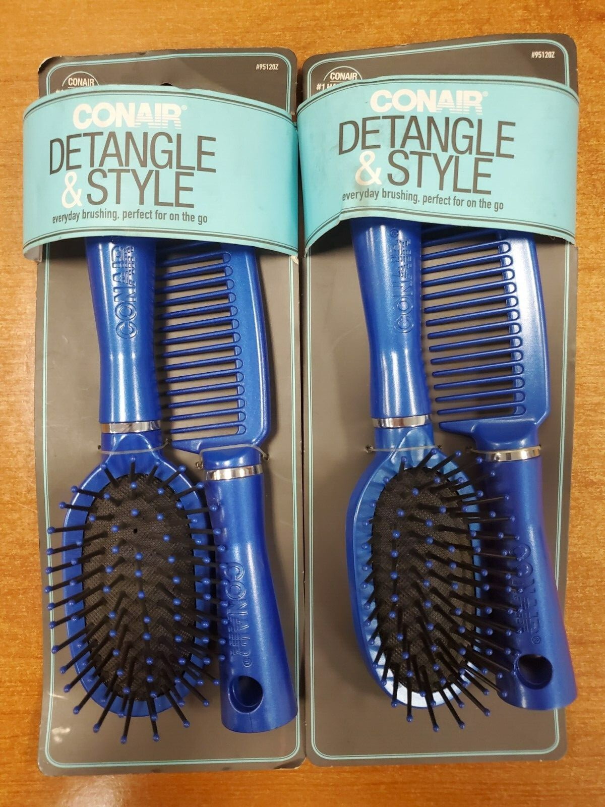 2-Pack Detangling Cushion Brush & Wide Tooth Comb Set - Travel Size Hair Styling Tools