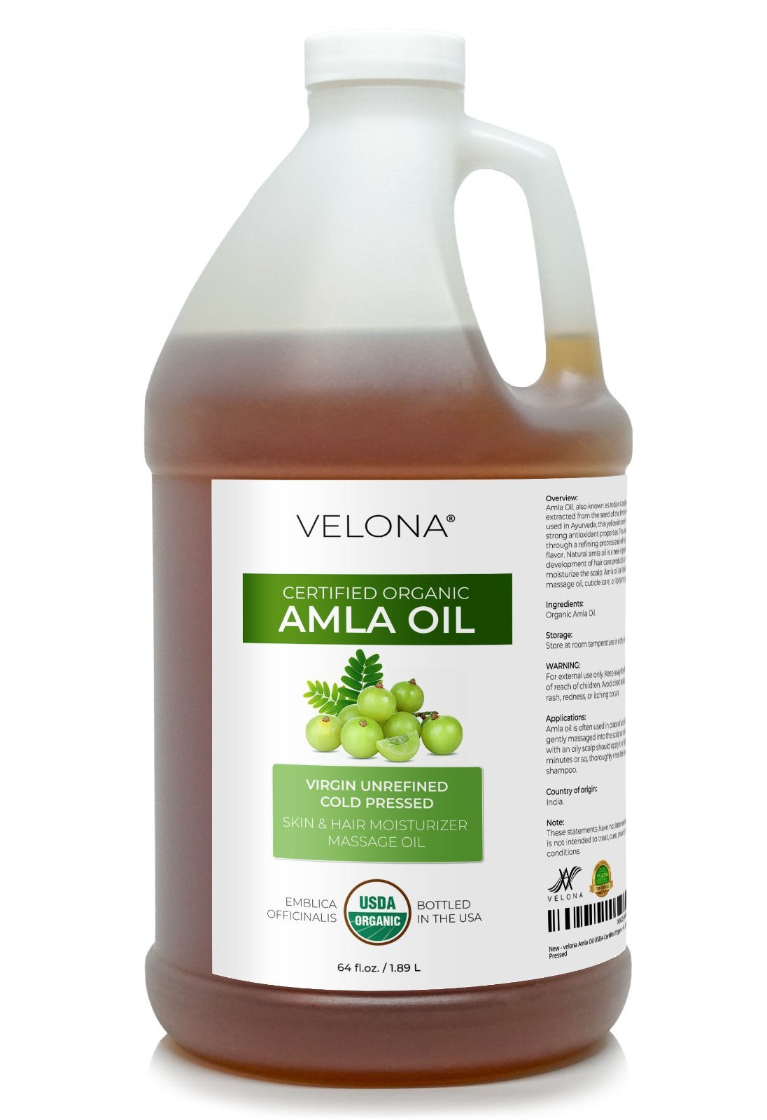 Organic Amla Oil - USDA Certified Cold Pressed Hair & Skin Oil