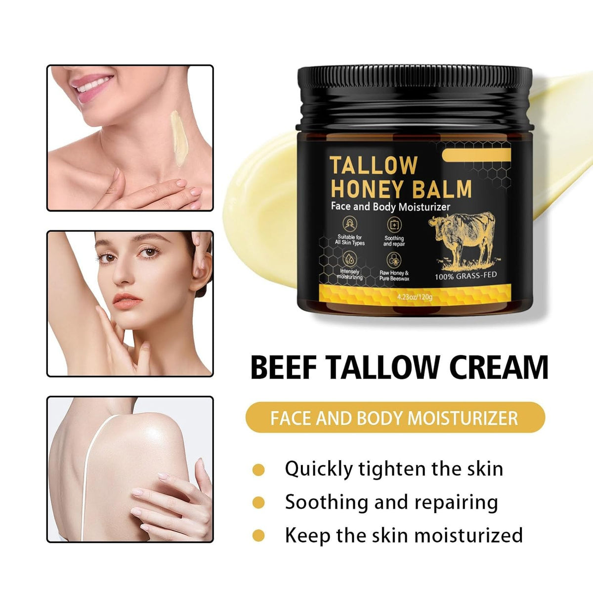 Beef Tallow Balm for Skin allow and Honey Face Organic Grass-fed us