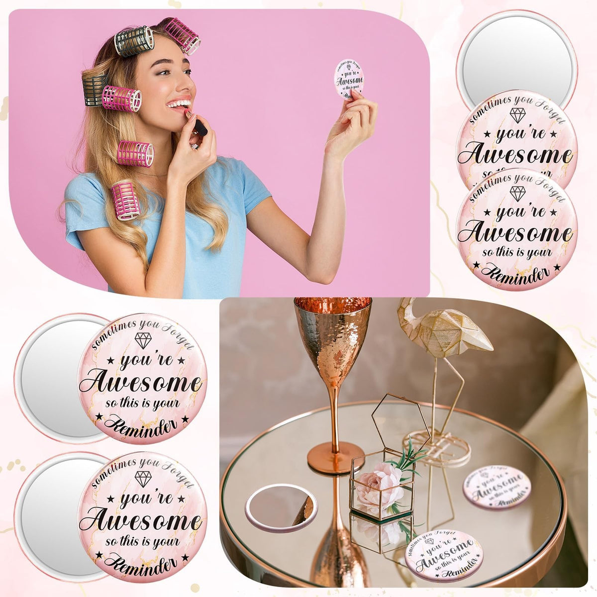 18 Pack Compact Mirrors for Women Pink Travel & Gifting