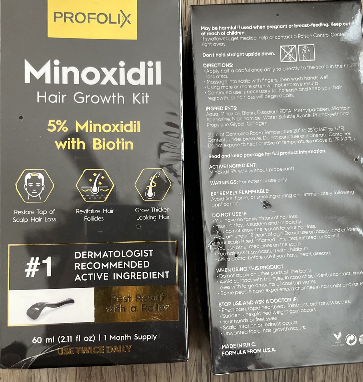 Hair Growth Serum Kit with 5% Minoxidil & Biotin Roller, 2.11 Oz