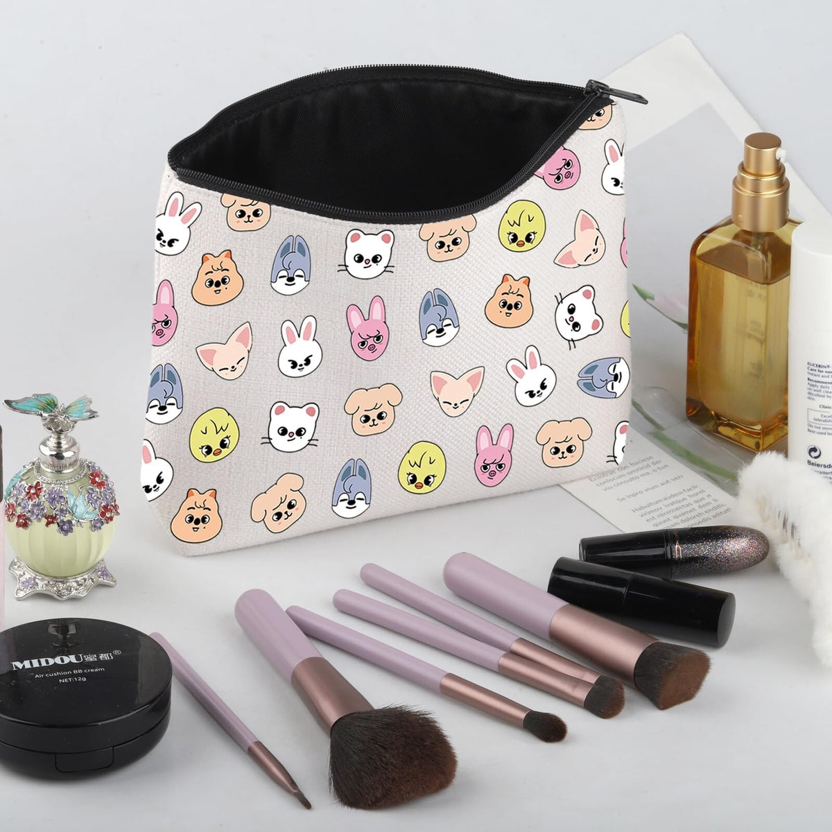 Kpop Korean Fans Cosmetic Makeup Bag with Cartoon Character - Travel & Gift Ready