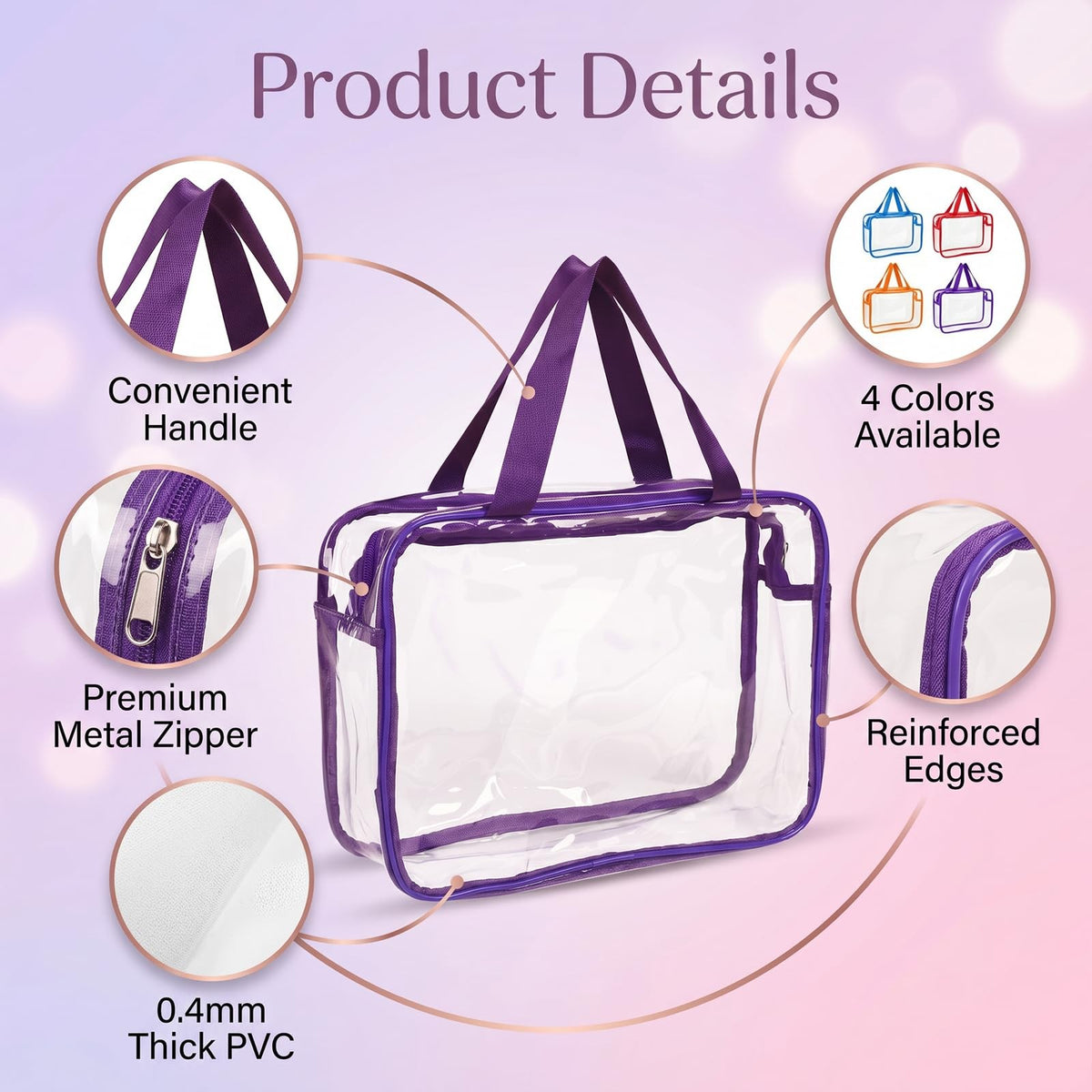 Multicolor Clear Makeup Bag Set - Waterproof PVC Travel Organizer, 4 Pack