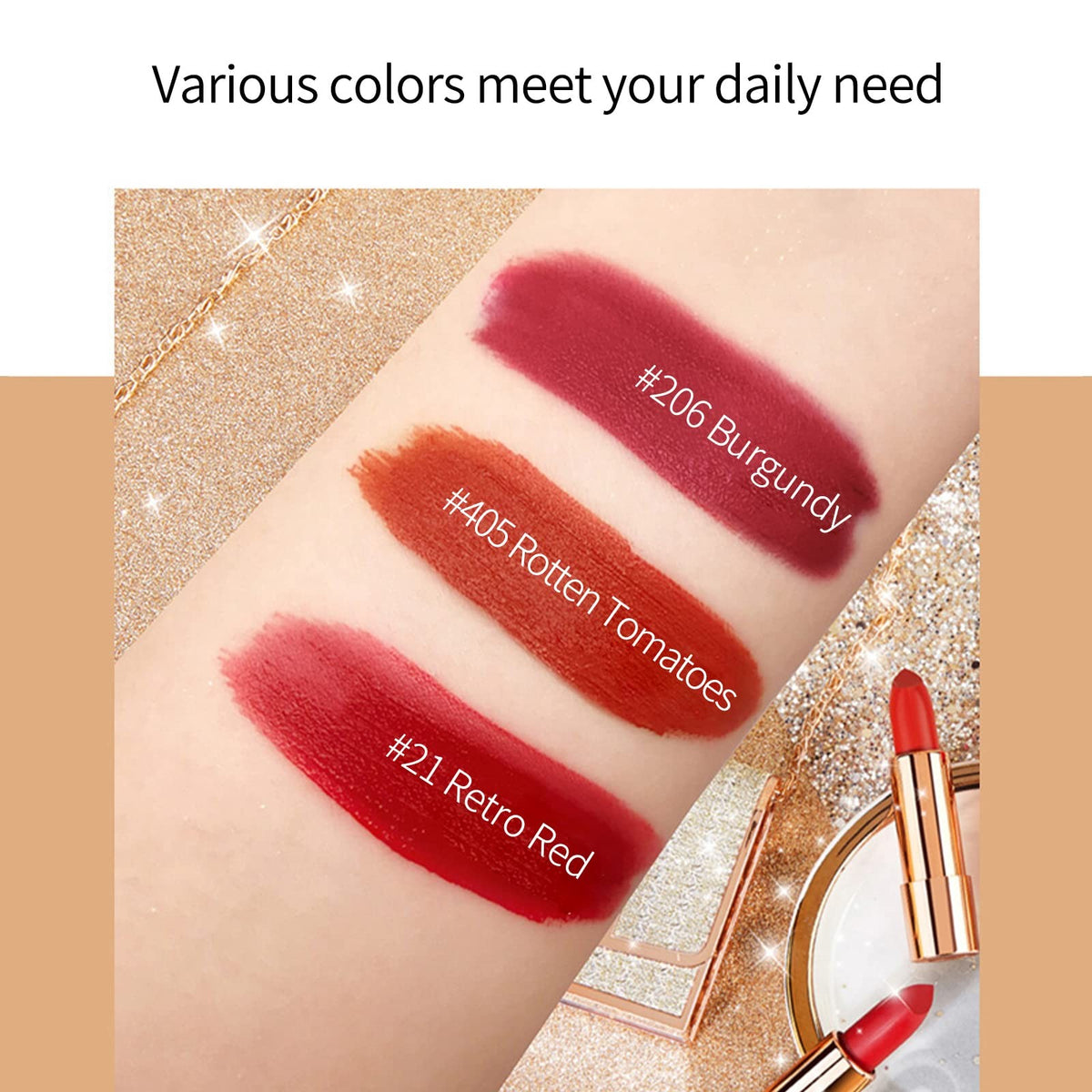 Velvet Matte Lipstick Set - 3 Colors with Chain Bag, Waterproof & Long-Lasting