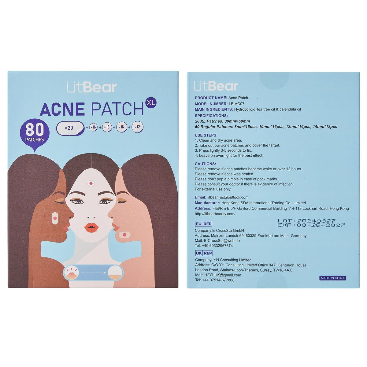 Large Acne Pimple Patches - 5 Sizes, 80 Count, Transparent