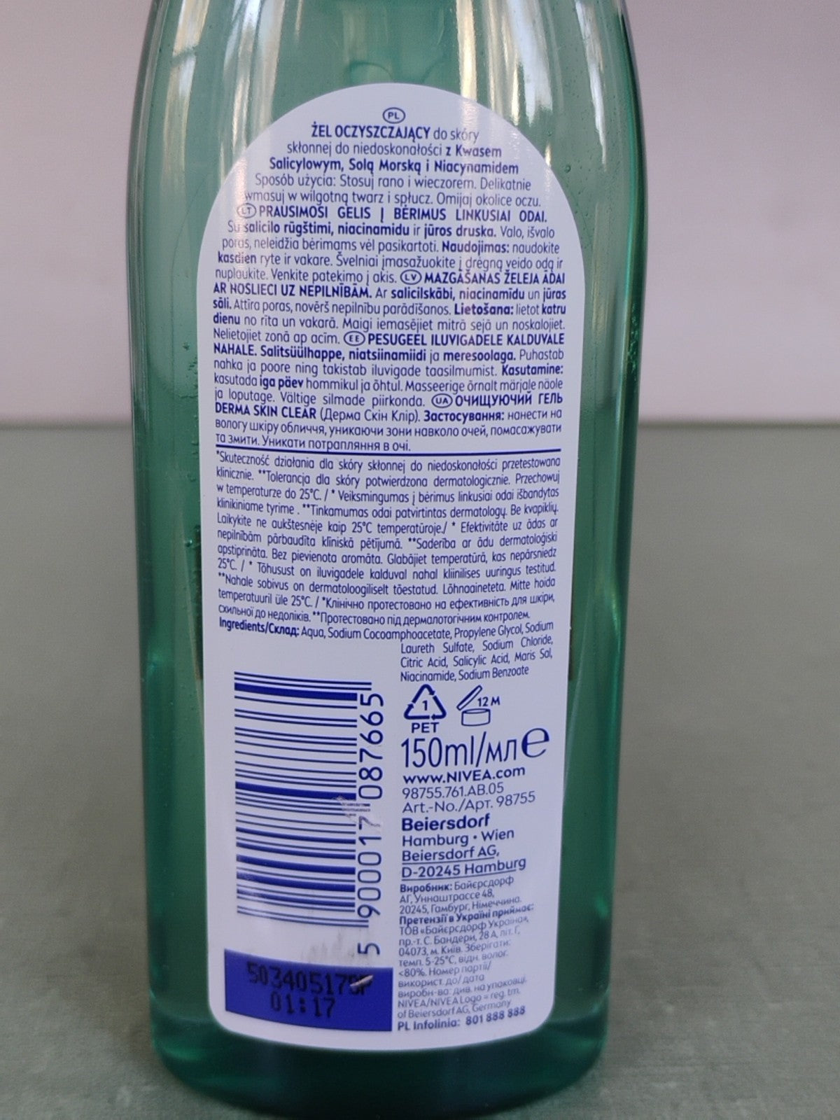 Nivea Derma Skin Clear Face Wash Gel 150ml - Blemish-Prone Skin Deep Cleansing