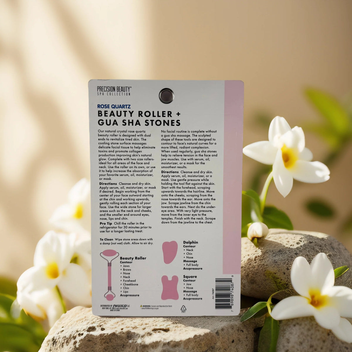 Rose Quartz Facial Roller Gua Sha Set for Skin Lifting & De-Puffing