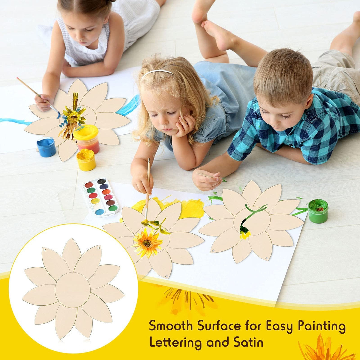 Unfinished Sunflower Wood Cutouts with Natural Rope - DIY Decor Sign Set