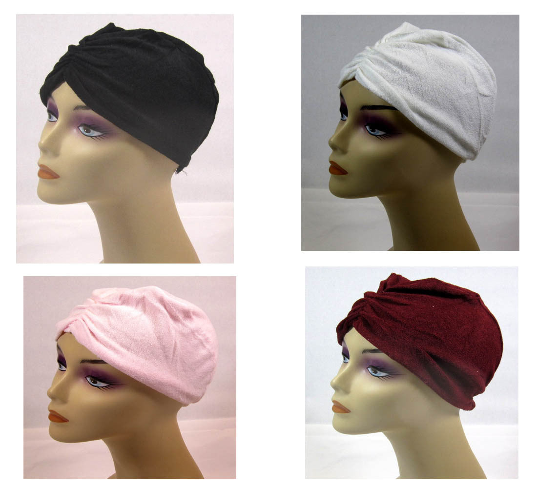 LOT OF 2-Medium size Terry Cloth Turban Chemo Cancer Hat Wrap Hair
