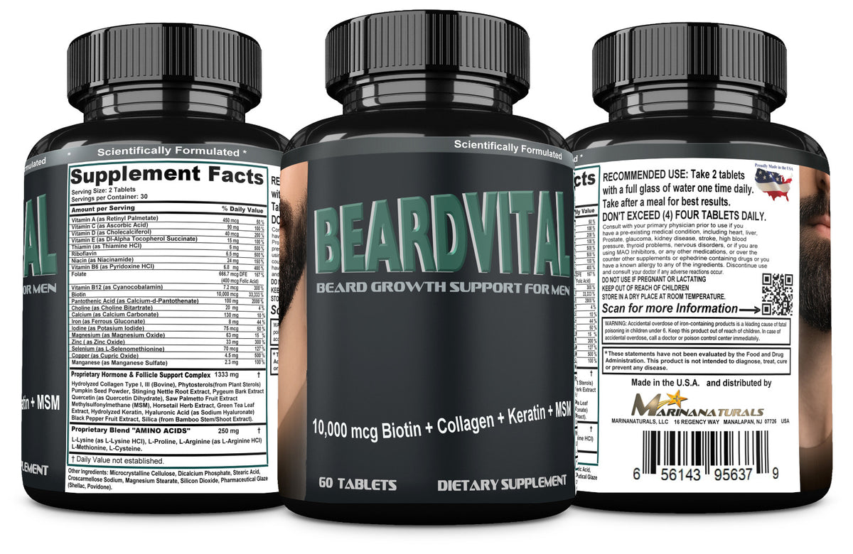 Beard Growth Supplement for Men – Biotin, Collagen & Keratin