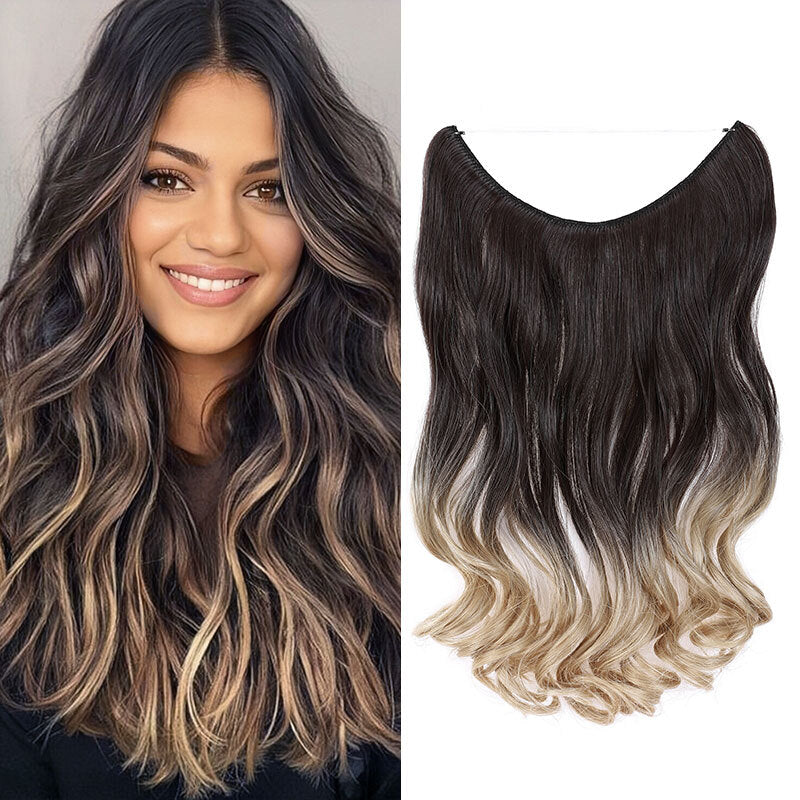 Invisible Wire Hair Extensions - Natural Synthetic Length & Body Wavy or Straight