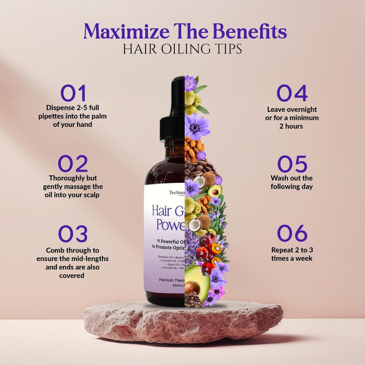 Hair Growth Oil with Rosemary & Natural Oils for Thinning & Damaged Hair - 2 Fl Oz