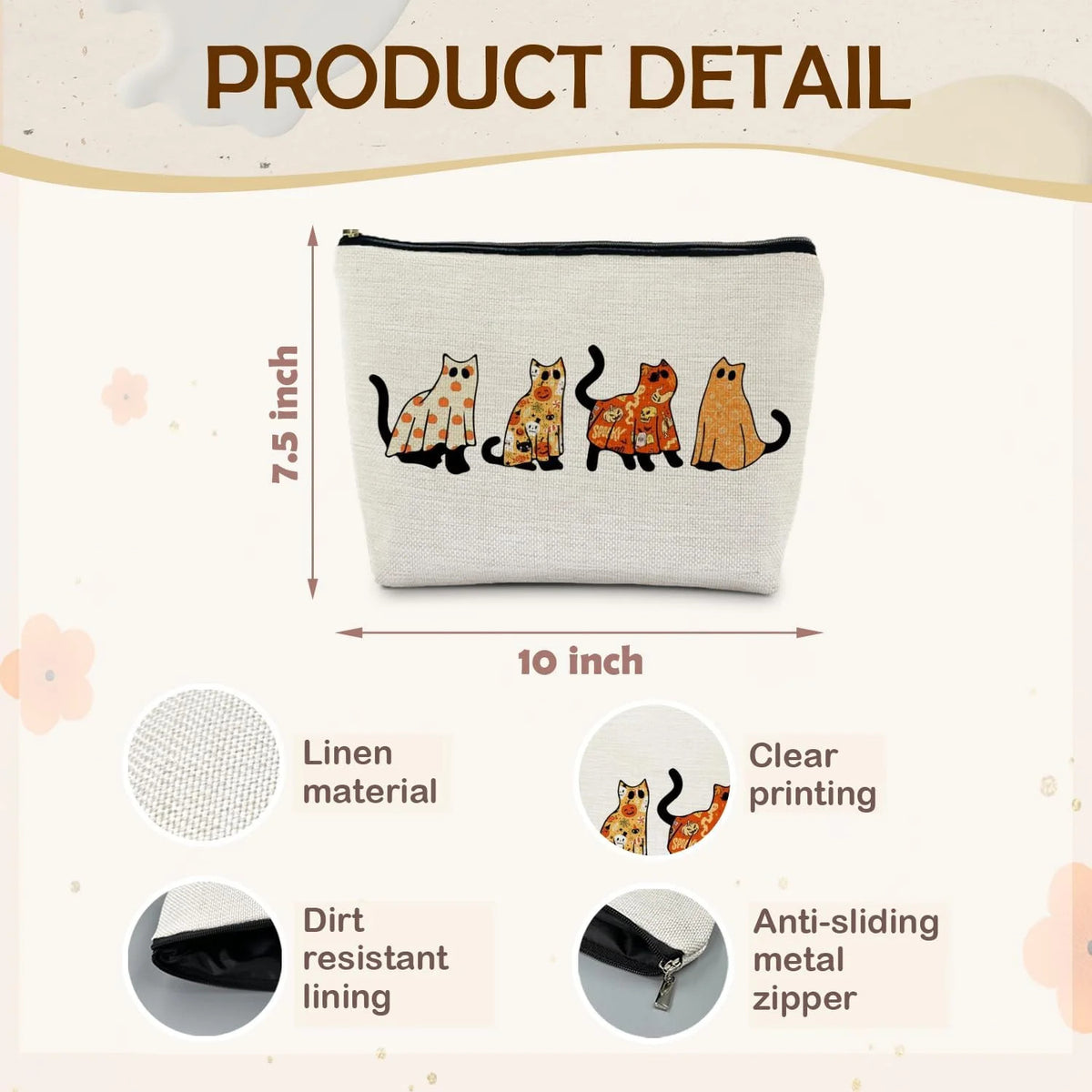 Halloween Ghost Cats Makeup Bag - Black Cat Cosmetic Pouch for Women