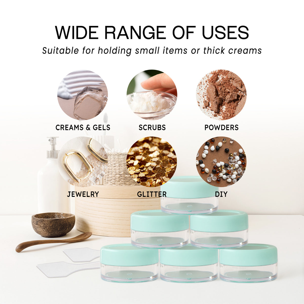 72PCS 10G Makeup Cream Cosmetic Sample Jars with Spatulas - Reusable Acrylic Containers