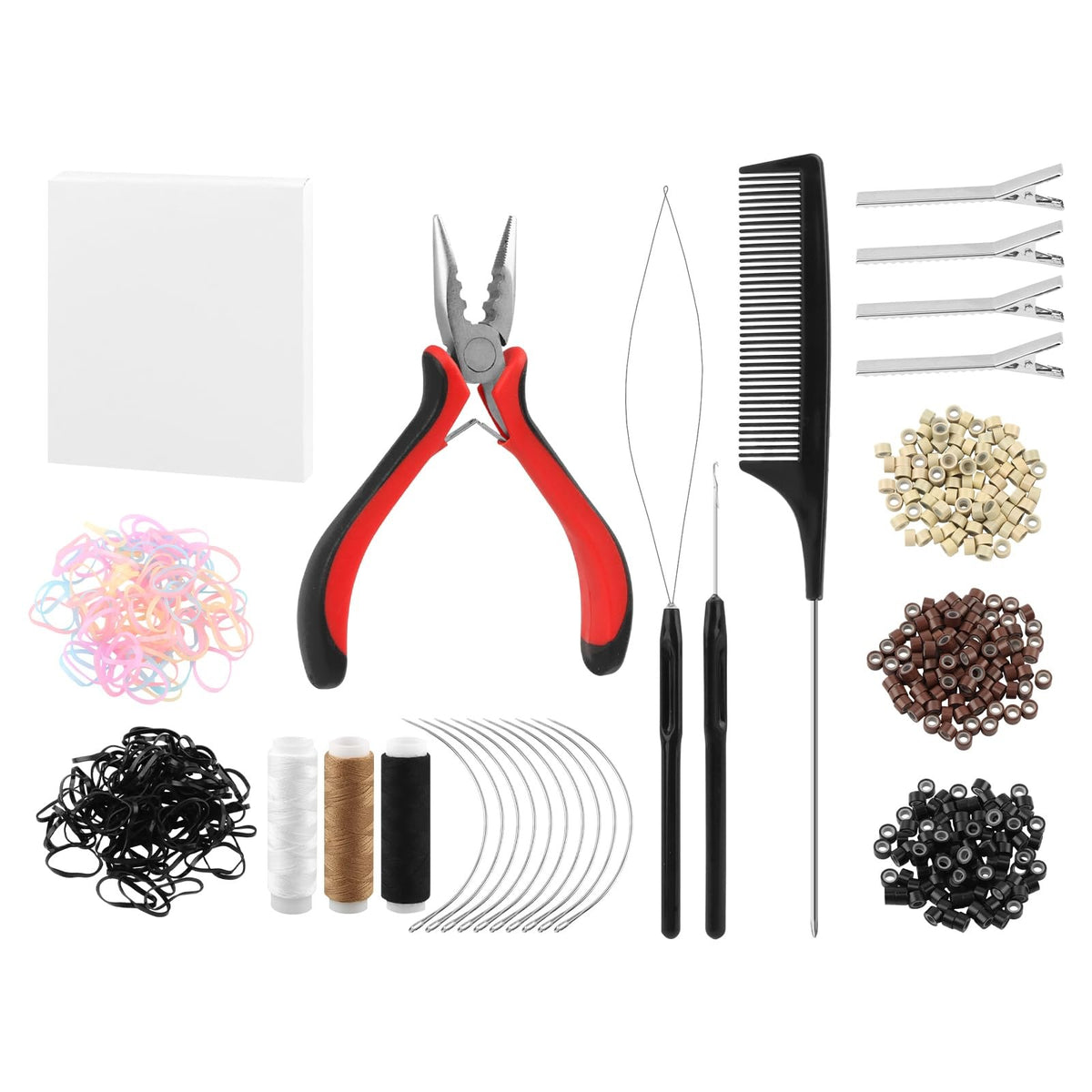 Hair Extension Tool Kit with 600 Silicone Lined Micro Link Beads,