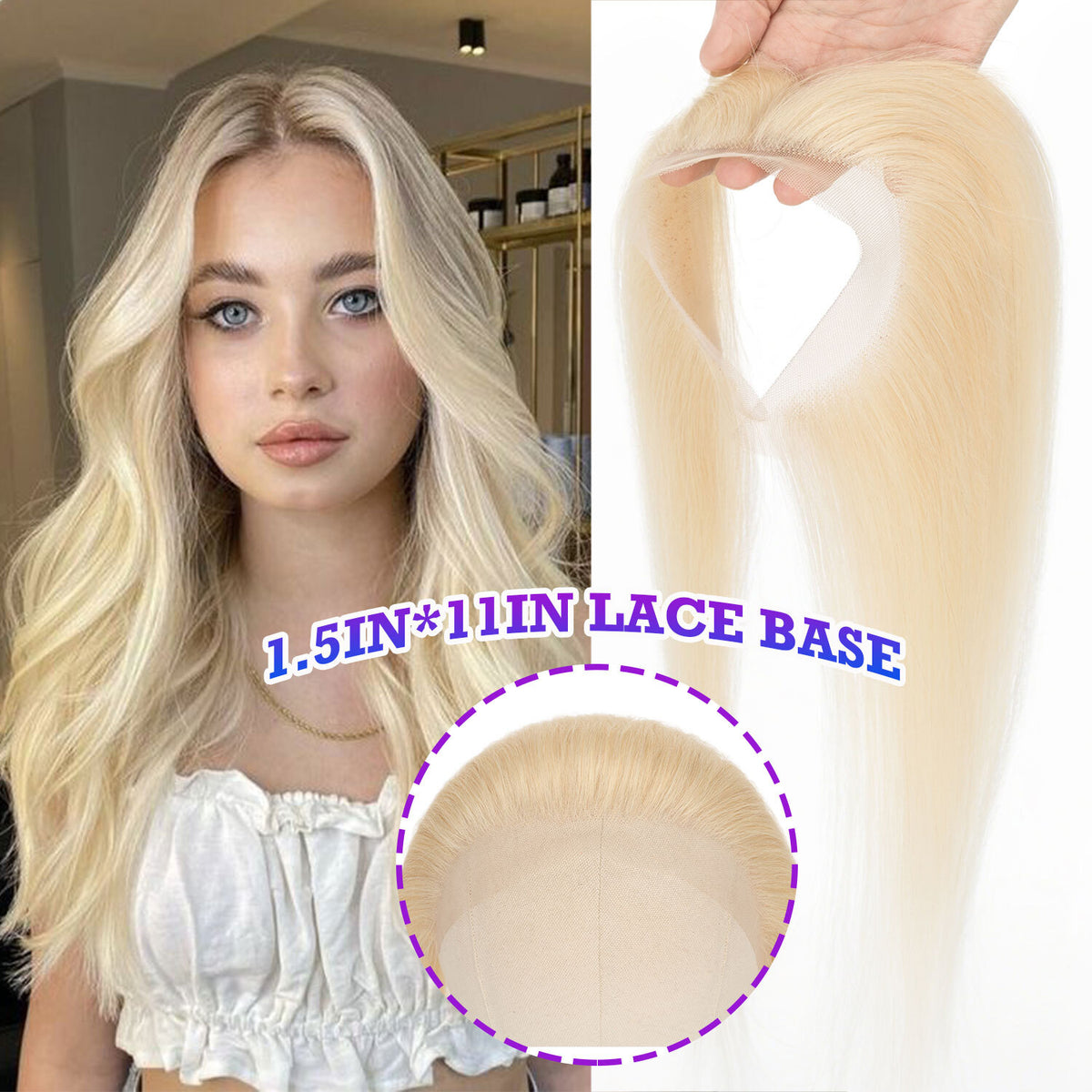 Natural Hairline Full Lace Hair Topper Cover-up for Women - Remy Human Hair