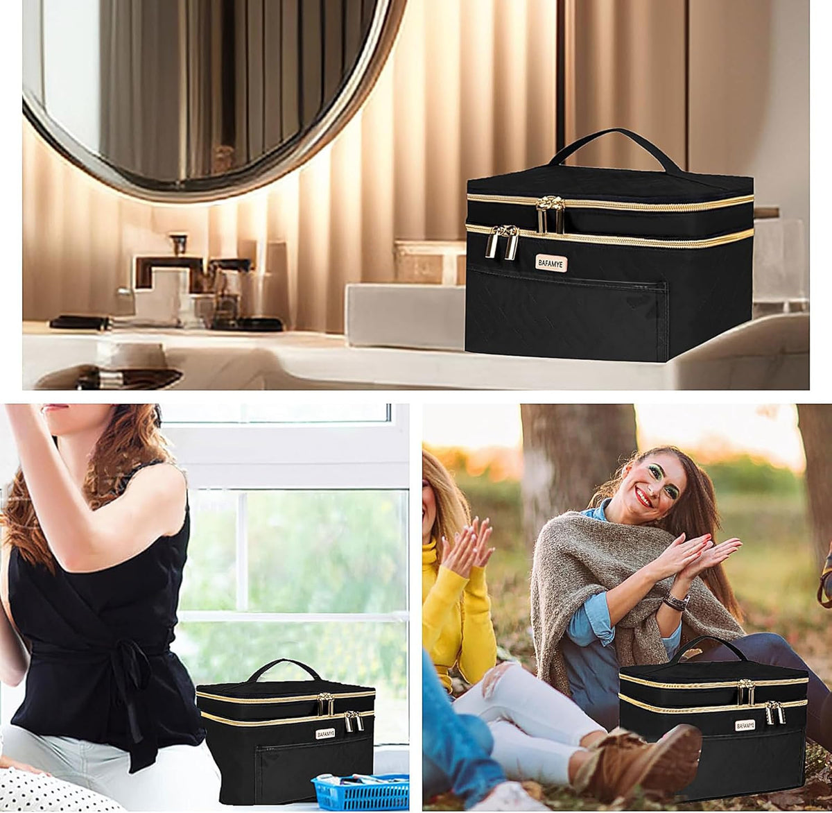Large Travel Makeup Bag with Double Layer Design, 8.8L Capacity for Women