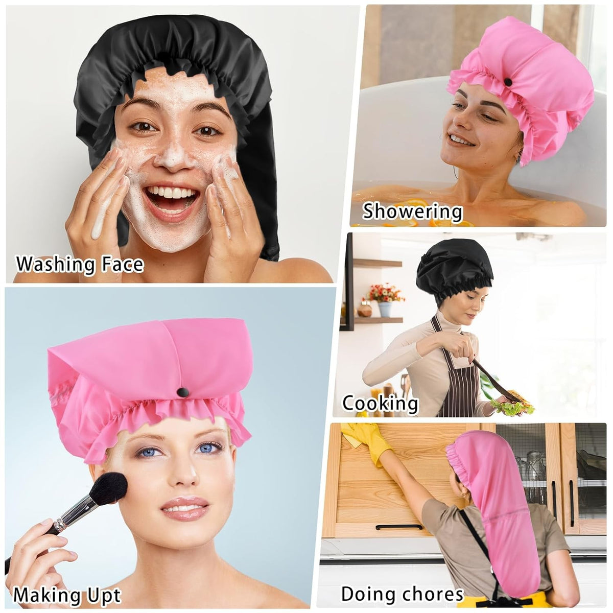 2 Pcs Large Shower Cap for Braids, Extra Long Black, Pink