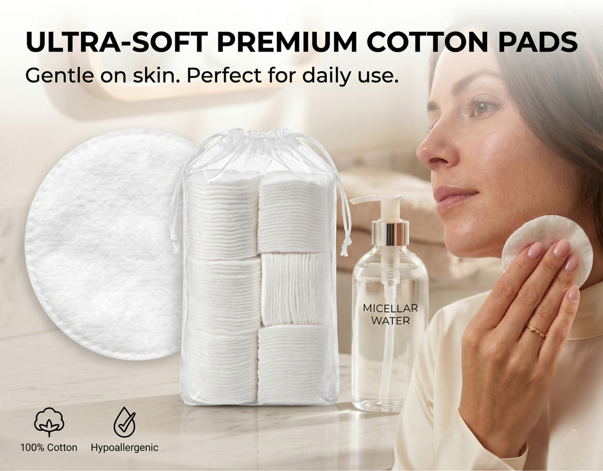 Ultrasoft Facial Cleansing Cotton Pads 50 Count - Lint-Free & Quilted